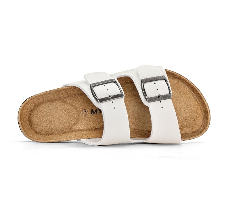 mysoft Womens Flat Sandals Cork Footbed Slides 2 Straps Adjustable Buckle Slip On Summer with +Comfort Shoes - Image 5